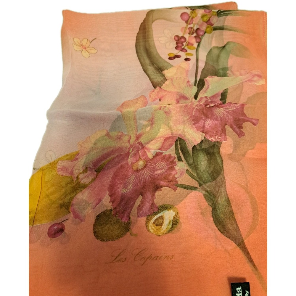 Larioseta Italian 100% WomensSilk Scarf Pink Flowers Floral Print Made In Italy